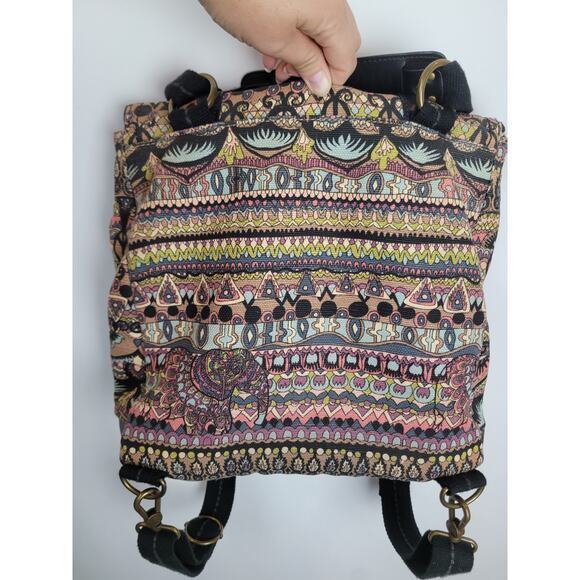 Sakroots Convertible Backpack Crossbody Purse Artist Circle Peace Sign Style Bag - Picture 4 of 10